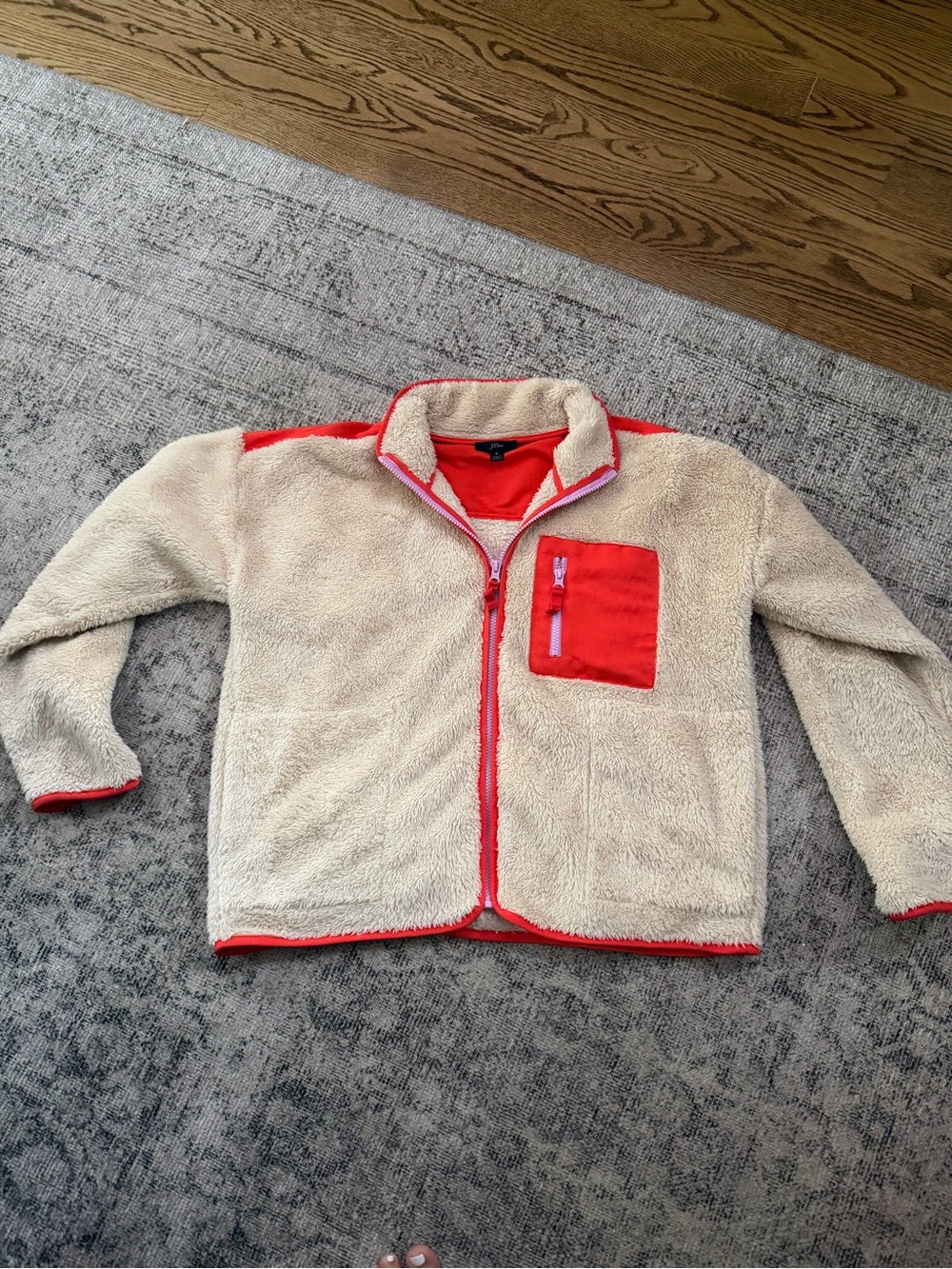 J. Crew Cream Sherpa Lined Jacket with burnt orange Shell